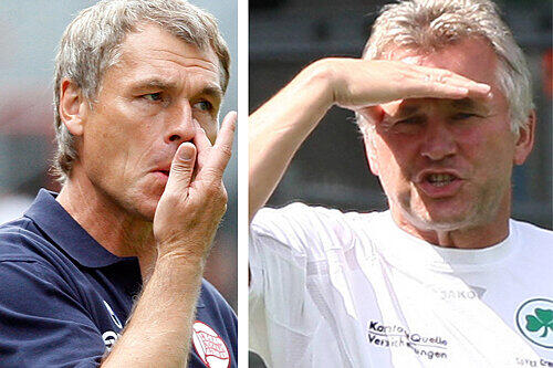 Blickrichtung Offenbach: Während Fürths Trainer Benno Möhlmann (rechts) noch nicht weiß, wo seine Jungs stehen, hat Jürgen Boysen (links) mit seinen Offenbacher Jung-Kickers in der 3. Liga bereits vier Punkte gesammelt.