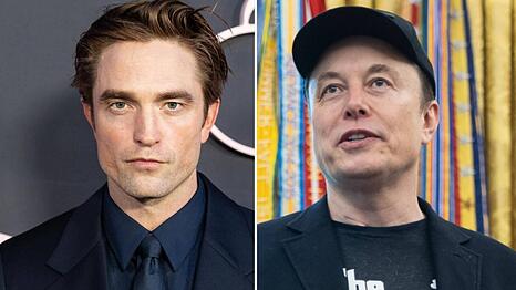 Robert Pattinson neben Elon Musk.