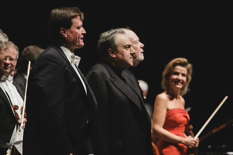 Christian Thielemann, Anne-Sophie Mutter, Lynn Harrell und Yefim Bronfman nach Beethovens Tripelkonzert.