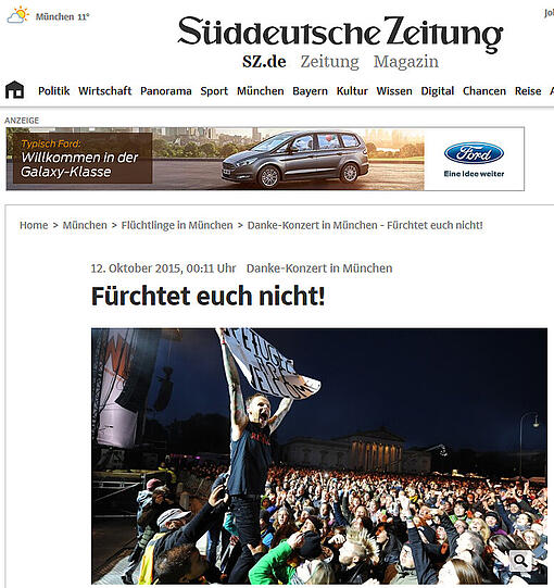 Die "SZ" zitiert einen Redner bei dem Konzert: "Fürchtet euch nicht".