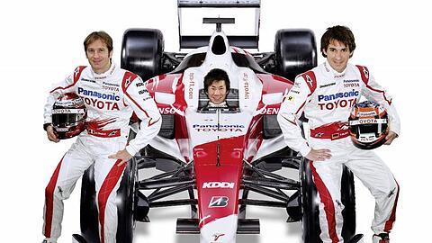 Ein letzttes Gruppenbild? Jarno Trulli, Kamui Kobayashi und Timo Glock (v.l.,).