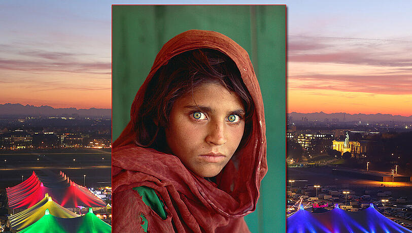 Afghanistan, 1984: Das Foto der damals zwölfjährigen Sharbat Gula ist eine Ikone von NATIONAL GEOGRAPHIC. McCurry fotografierte das afghanische Mädchen in einem pakistanischen Flüchtlingslager, wo es während der russischen Besatzung ihres Landes Schutz gefunden hatte. Afghanistan, 1984: Das Foto der damals zwölfjährigen Sharbat Gula ist eine Ikone von NATIONAL GEOGRAPHIC. McCurry fotografierte das afghanische Mädchen in einem pakistanischen Flüchtlingslager, wo es während der russischen Besatzung ihres Landes Schutz gefunden hatte.