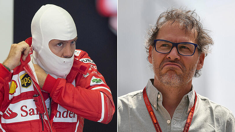 Jacques Villeneuve, in seiner aktiven Formel-1-Zeit kein Kind von Traurigkeit, springt dem in der Kritik stehenden Ferrari-Star Sebastian Vettel (links) in der aktuellen Debatte zur Seite.