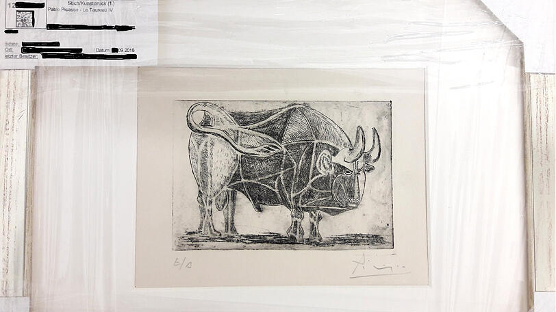 Die angeblich handsiginierte Lithographie "Le Taureau IV" von Pablo Picasso.
