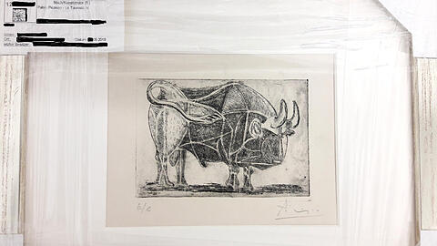 Die angeblich handsiginierte Lithographie "Le Taureau IV" von Pablo Picasso.