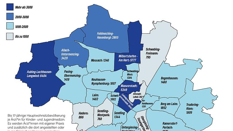 Die Karte zeigt, wie viele Patienten bis 17 Jahren ein Arzt behandelt. Die Karte zeigt, wie viele Patienten bis 17 Jahren ein Arzt behandelt.