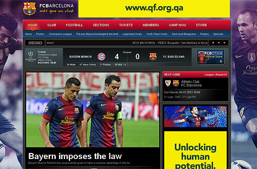 Die offizielle Website des FC Barcelona zeigt sich zerknirscht, titelt auf Englisch: &bdquo;Die Bayern schaffen Recht und Ordnung&ldquo;.