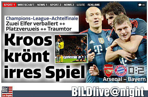 Der FC Bayern München schlägt Arsenal London mit 2:0 im Achtelfinale der Champions League. Wir haben die Pressestimmen zum Spiel gesammelt.