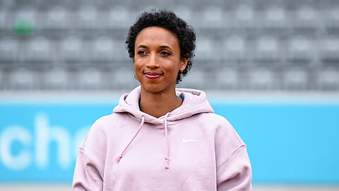 Malaika Mihambo, Weitspringerin, nimmt im Olympiastadion an einer Pressekonferenz für die European Championships teil. Vom 11.- 21.08.2022 finden in München die European Championships statt.