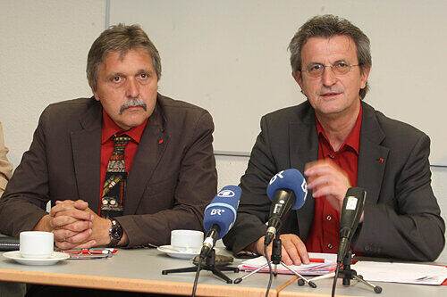 Kündigen Widerstand an: Nürnbergs IG-Metall-Chef Jürgen Wechsler (re.) und Betiebsrat Gerald Eberwein.
