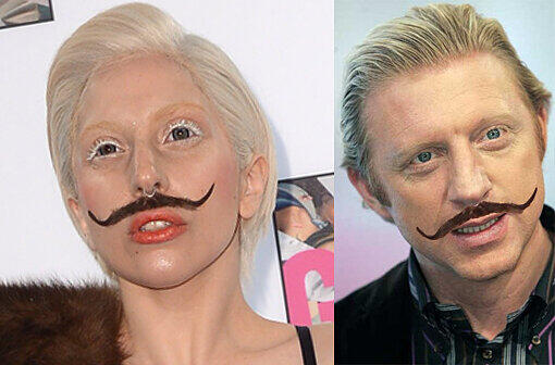 Wie Schwester unnd Bruder: Lady Gaga hat eine gewisse Ähnlichkeit mit Boris Becker. Den Bart haben wir dem Tennis-Ass mal eben angeklebt...