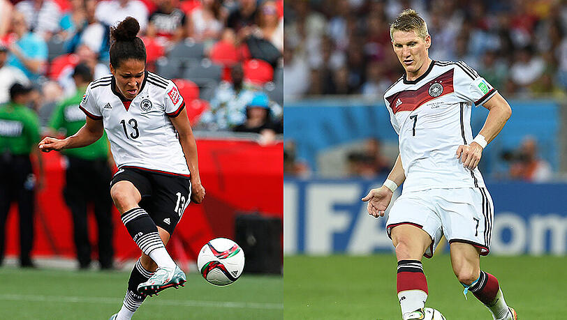 DFB-Torjägerin Celia Sasic (links) und Bastian Schweinsteiger. DFB-Torjägerin Celia Sasic (links) und Bastian Schweinsteiger.