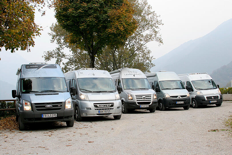 Angetreten tzum Wohnmobil-test: die fünf ADAC-Kandidaten.