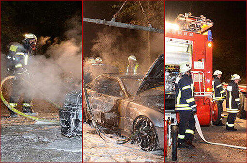 Auf der B 306 bei Siegsdorf brannte ein BMW-Cabrio völlig aus. Der Fahrer konnte sich in letzter Sekunde retten. Die Bilder vom Feuerwehreinsatz.
