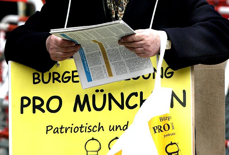 Werbeplakat und Unterschriftenschriften-Aktion der Gruppe "Pro München"