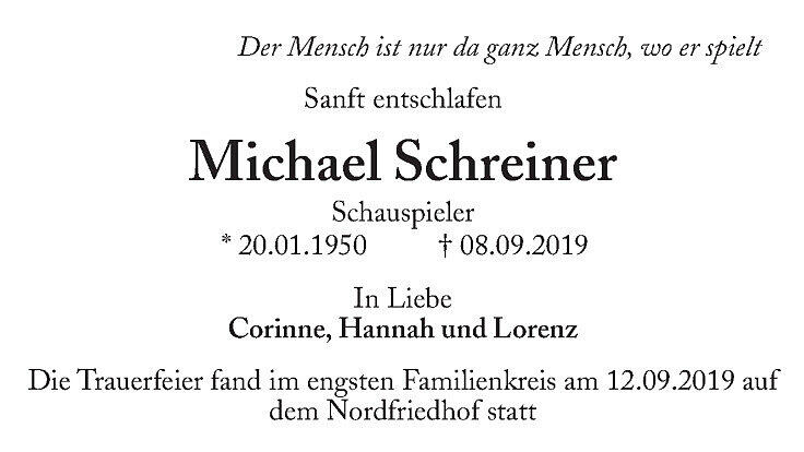 Traueranzeige zum Tode von Michael Schreiner in der SZ.