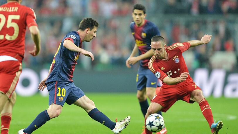 Unterlag im Halbfinale der Champions League mit Barca 0:4 und 0:3: Lionel Messi, hier gegen Bayerns Franck Ribéry. Unterlag im Halbfinale der Champions League mit Barca 0:4 und 0:3: Lionel Messi, hier gegen Bayerns Franck Ribéry.