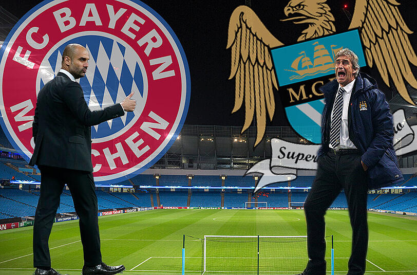 Bayern-Trainer Pep Guardiola (l.) und City-Coach Manuel Pellegrini.