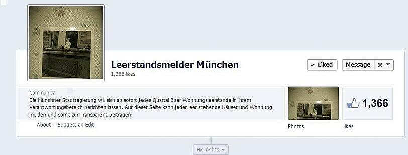 Beliebt: Der Leerstandsmelder München auf Facebook.
