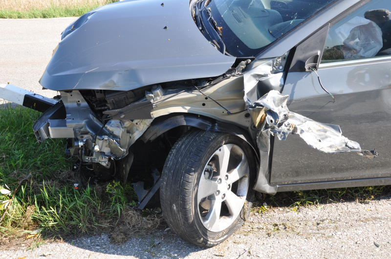 Auf dem gegenüberliegenden Grünstreifen würde der Fahrer von drei Jungbäumen gebremst.