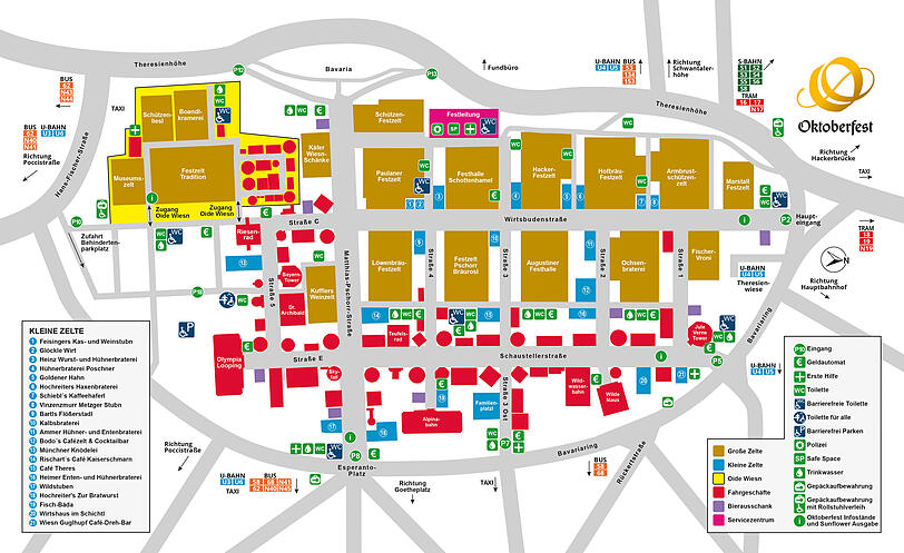 Lageplan der Festzelte und Fahrgesch&auml;fte auf der Wiesn 2026.