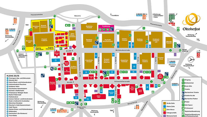 Lageplan der Festzelte und Fahrgesch&auml;fte auf der Wiesn 2026.