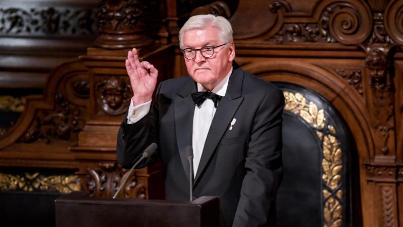 Bundespräsident Frank-Walter Steinmeier während seiner Rede beim traditionellen Matthiae-Mahl des Hamburger Senats. Bundespräsident Frank-Walter Steinmeier während seiner Rede beim traditionellen Matthiae-Mahl des Hamburger Senats.