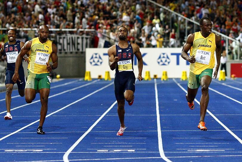 Asafa Powell, Tyson Gay und Usain Bolt. Die ersten Beiden wurden des Dopings überführt.
