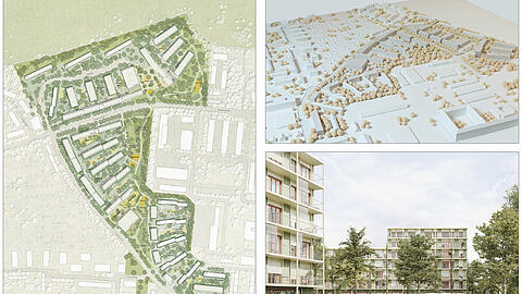 Das Areal der Siedlung: Ganz oben die Panzerwiese, den linken Rand bildet die Rockefellerstraße, im oberen Drittel verläuft quer die Neuherbergstraße. Die Visualisierung zeigt, wie die Neubauten aussehen könnten. Das Areal der Siedlung: Ganz oben die Panzerwiese, den linken Rand bildet die Rockefellerstraße, im oberen Drittel verläuft quer die Neuherbergstraße. Die Visualisierung zeigt, wie die Neubauten aussehen könnten.