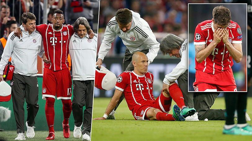 Verletzten sich beim Spiel gegen Real Madrid: Jérôme Boateng (l.), Arjen Robben (m.) und Javi Martínez.