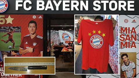 Ein Mann, der ein Messer dabei hatte, wollte ein T-Shirt aus dem FC-Bayern-Fanshop stehlen.