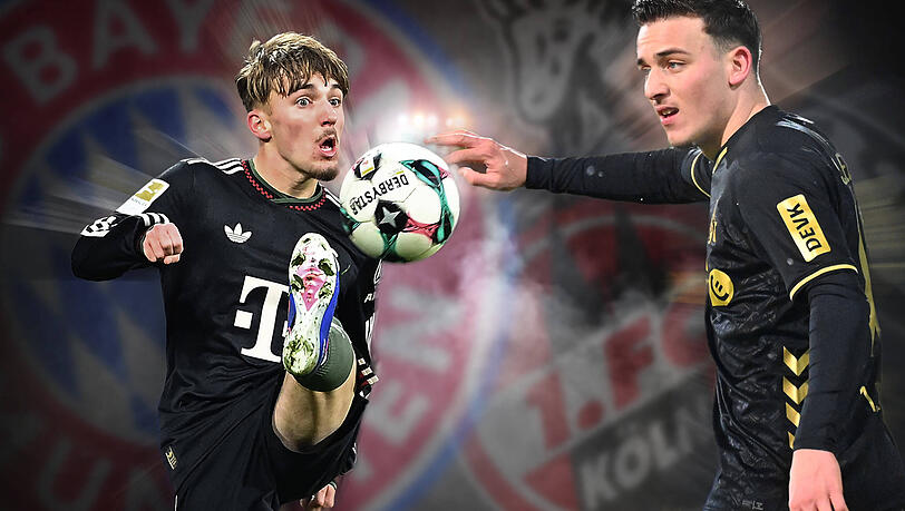 Zwei aufstrebende Jungstars, zwei Welten: Lennart Karl vom FC Bayern (l.) und Said El Mala vom 1. FC K&ouml;ln gelten als die kommenden Mega-Stars und Hoffnungstr&auml;ger des deutschen Fu&szlig;balls.