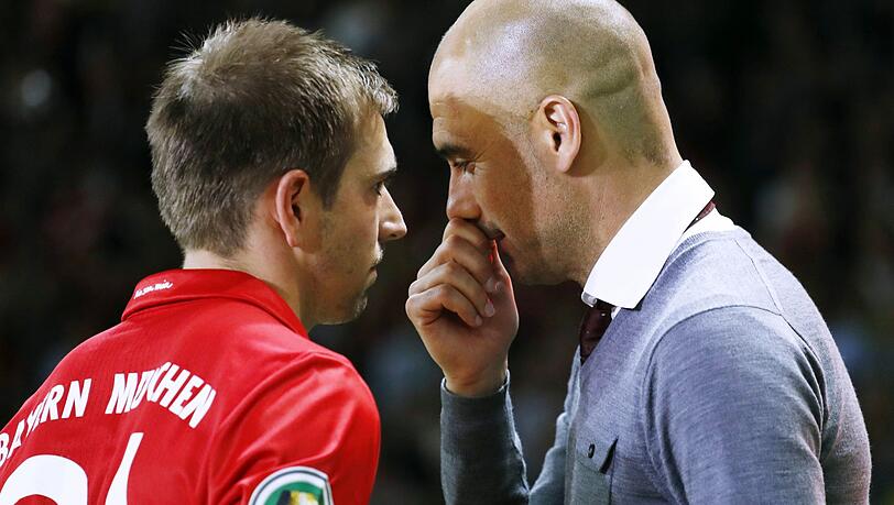 Einst gemeinsam für den FC Bayern: Ex-Kapitän Philipp Lahm (li.) und Ex-Coach Pep Guardiola. Einst gemeinsam für den FC Bayern: Ex-Kapitän Philipp Lahm (li.) und Ex-Coach Pep Guardiola.