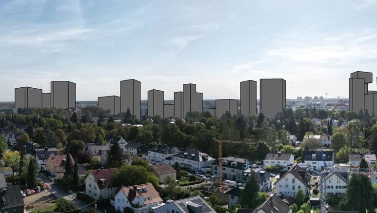 Dieses Bild verbreitet die Initiative "Hochhaus Stop". Der Blick geht von der Höglwörther Straße Richtung Süden.