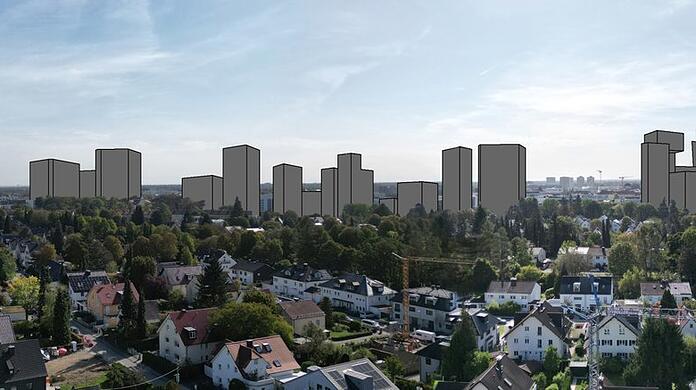 Dieses Bild verbreitet die Initiative "Hochhaus Stop". Der Blick geht von der Höglwörther Straße Richtung Süden.