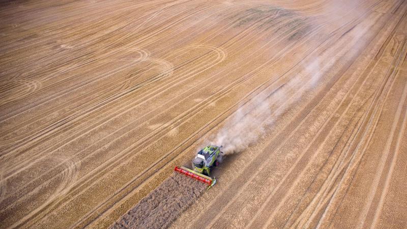 Bauern ernten ein Weizenfeld in Mecklenburg-Vorpommern ab. Bauern ernten ein Weizenfeld in Mecklenburg-Vorpommern ab.