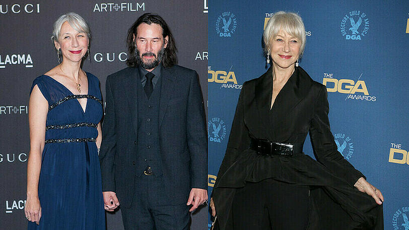 Keanu Reeves und Alexandra Grant (l.) machten ihre Liebe offiziell - und Helen Mirren (r.) freut sich für sie