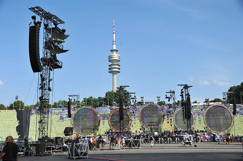 Coldplay spielen am Mittwoch im Olympiastadion. Die Vorbereitung für diesen außergewöhnlichen Abend sind im vollen Gange. Die Bilder vom Aufbau