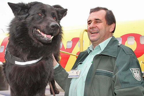 Wilhelm Gareus mit Zoll-Artenschutzhund Wolf.
