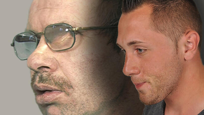 Im Hintergrund: Der getötete Rentner. Rechts: Da sist der gesuchte Verdächtige. Im Hintergrund: Der getötete Rentner. Rechts: Da sist der gesuchte Verdächtige.