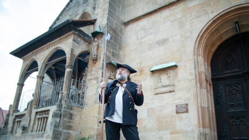 Alexander Wahl, Nachtwächter in Bamberg, führt durch die Altstadt. Foto: Daniel Karmann/Archivbild Alexander Wahl, Nachtwächter in Bamberg, führt durch die Altstadt. Foto: Daniel Karmann/Archivbild