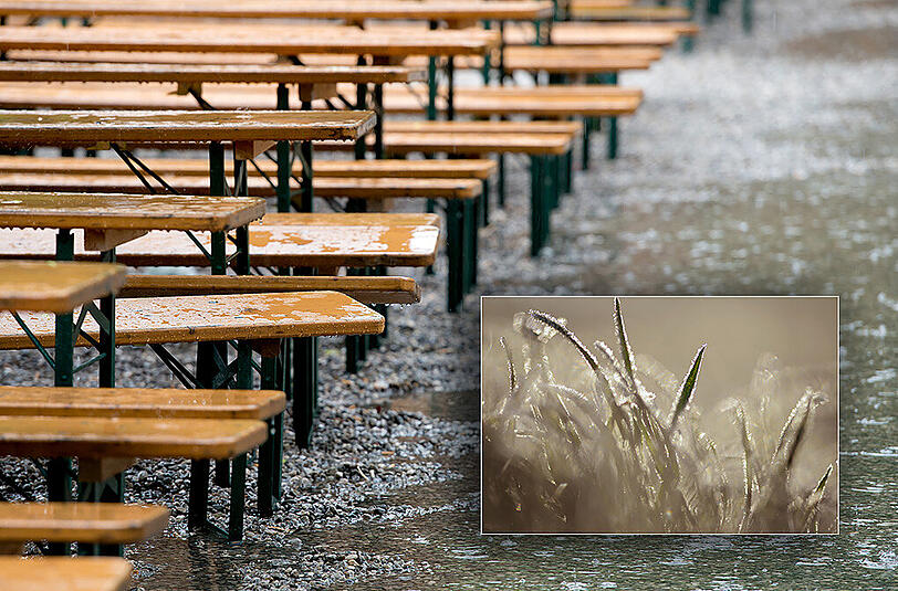 Auch in den kommenden Tagen wird es nicht besser - das Wetter bleibt wechselhaft. Durch die "Schafskälte" ist teilweise sogar Bodenfrost (kleines Bild) möglich. (Archivbilder)