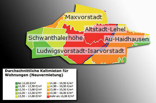 Mietspiegel 2013: Durchschnittliche Kaltmieten für Wohnungen in München (Neuvermietung)