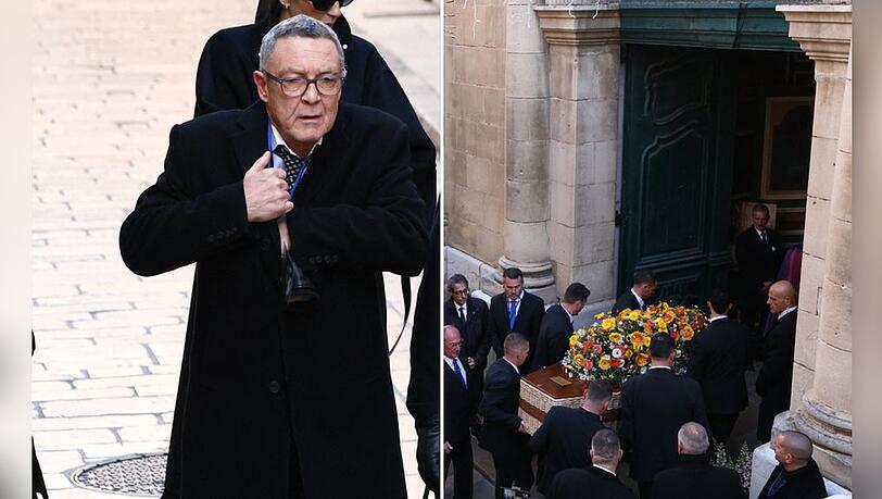 Brigitte Bardots Sohn Nicolas-Jacques war unter den Trauernden, rechts wird der Sarg der Filmikone in die Kirche getragen.