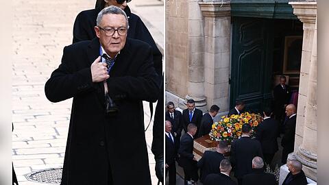 Brigitte Bardots Sohn Nicolas-Jacques war unter den Trauernden, rechts wird der Sarg der Filmikone in die Kirche getragen.
