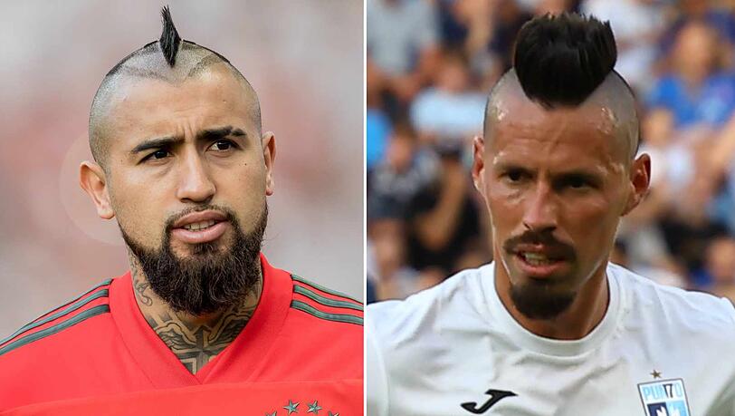 Arturo Vidal (links) und Marek Hamšík (rechts) kann Bastian Schweinsteiger aufgrund der Frisur nicht auseinanderhalten. Arturo Vidal (links) und Marek Hamšík (rechts) kann Bastian Schweinsteiger aufgrund der Frisur nicht auseinanderhalten.