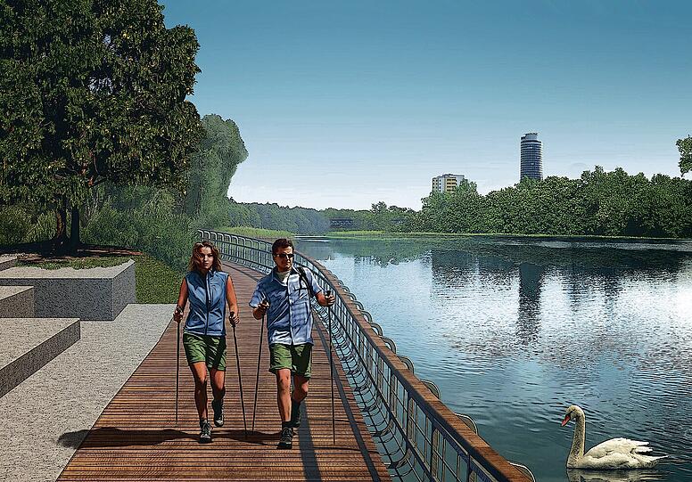 Nürnberger, &bdquo;die mediterranes Flair&ldquo; lieben, können auf dem neuen Uferweg &ndash; getrennt von den Radlern &ndash; ungestört und glücklich flanieren.