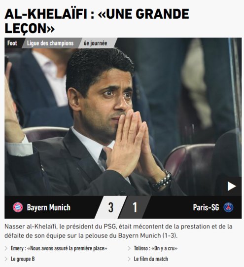 "L'Équipe" zitiert zudem Klubbesitzer Scheich Al-Khelaifi, es sei "eine große Lektion" gewesen.