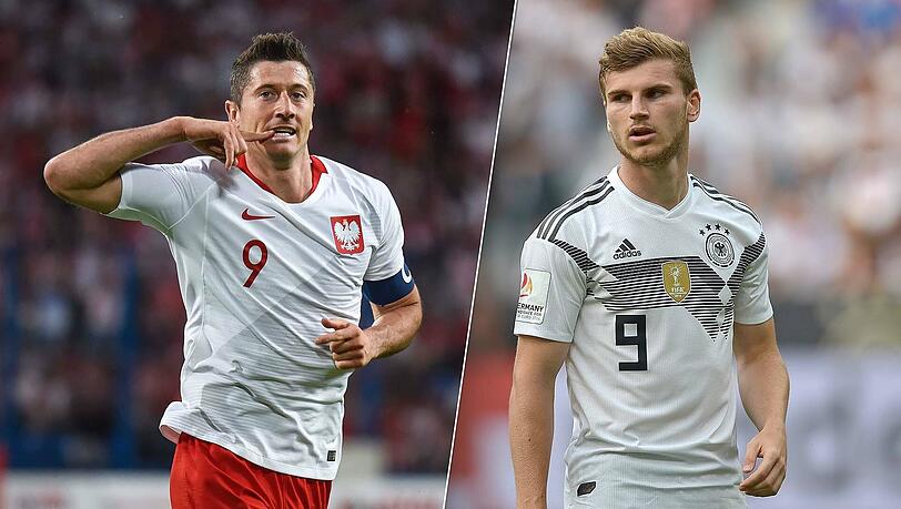 Bei der Fußball-WM 2018 Konkurrenten: Robert Lewandowski (li.) und Timo Werner. Bei der Fußball-WM 2018 Konkurrenten: Robert Lewandowski (li.) und Timo Werner.