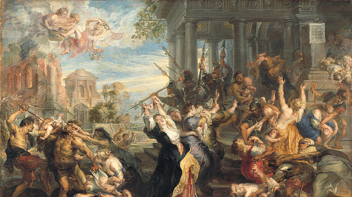 "Der bethlehemitische Kindermord" von Peter Paul Rubens: Bei einer Aktion von Klimaaktivisten in der Alten Pinakothek ist der Rahmen des Gemäldes beschädigt worden.